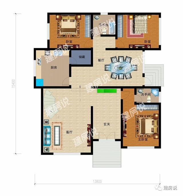 帶茶室娛樂室等三層鄉(xiāng)村別墅，落地窗氣派十足