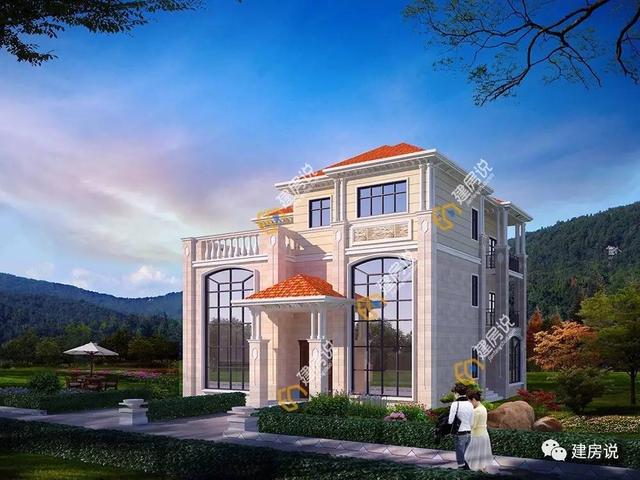 帶茶室娛樂室等三層鄉(xiāng)村別墅，落地窗氣派十足