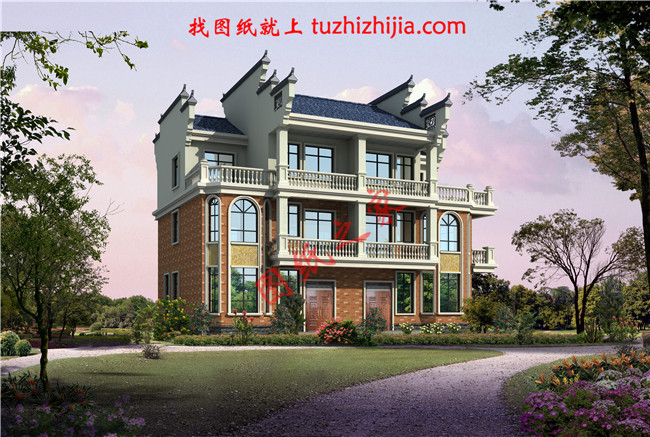 2018新農(nóng)村三層雙拼房屋設(shè)計(jì)圖紙平面圖與效果圖，帶堂屋