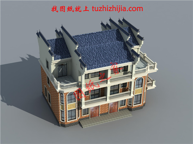 2018新農(nóng)村三層雙拼房屋設(shè)計(jì)圖紙平面圖與效果圖，帶堂屋