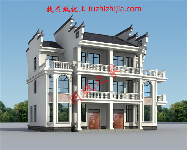 2018新農(nóng)村三層雙拼房屋設(shè)計(jì)圖紙平面圖與效果圖，帶堂屋