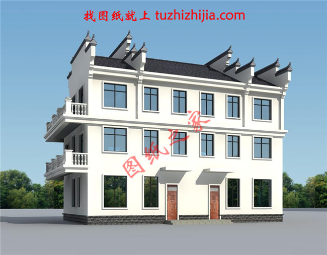 2018新農(nóng)村三層雙拼房屋設(shè)計(jì)圖紙平面圖與效果圖，帶堂屋