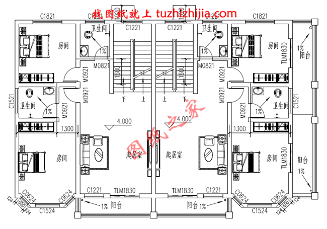2018新農(nóng)村三層雙拼房屋設(shè)計(jì)圖紙平面圖與效果圖，帶堂屋