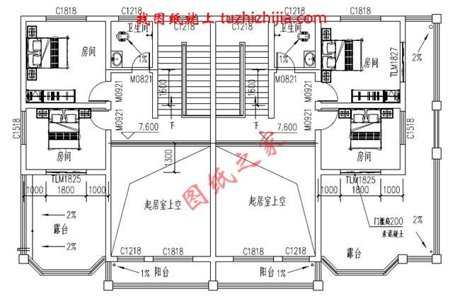 2018新農(nóng)村三層雙拼房屋設(shè)計(jì)圖紙平面圖與效果圖，帶堂屋