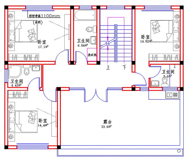 120㎡2廳8室7衛(wèi)三層新農(nóng)村自建房全套施工圖，房間多