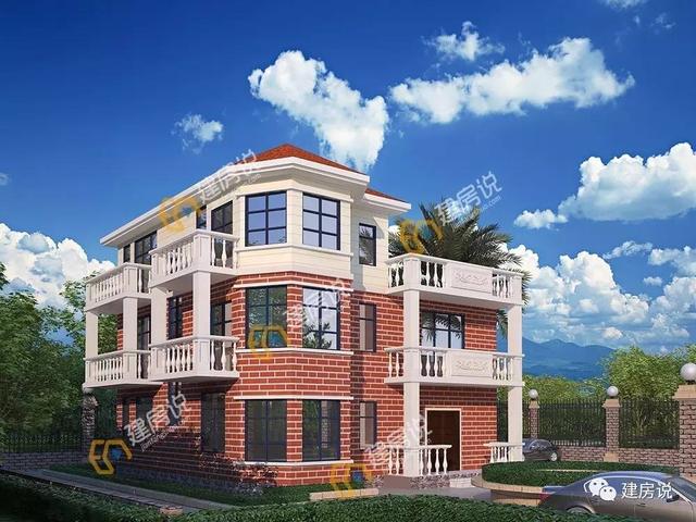 12×12.5米三層歐式農(nóng)村別墅，帶飄窗和大露臺