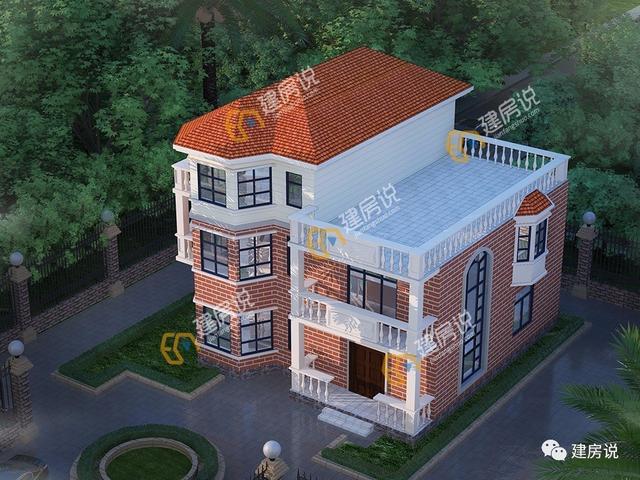 12×12.5米三層歐式農(nóng)村別墅，帶飄窗和大露臺