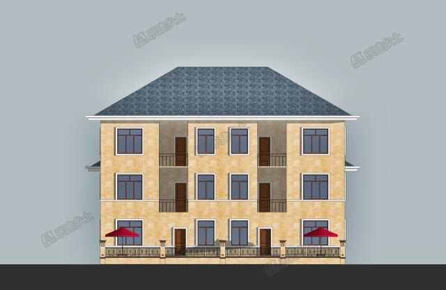 17x15米三層簡歐雙拼別墅，前后院布置滿足室外活動(dòng)需求