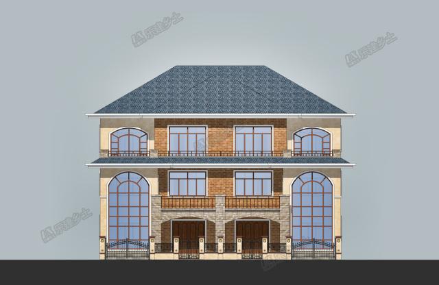 17x15米三層簡歐雙拼別墅，前后院布置滿足室外活動(dòng)需求
