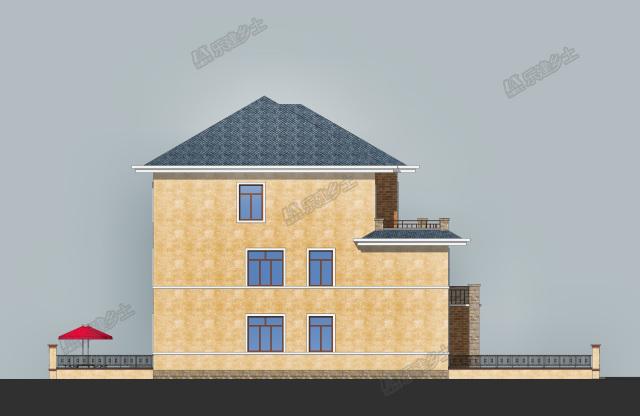17x15米三層簡歐雙拼別墅，前后院布置滿足室外活動(dòng)需求