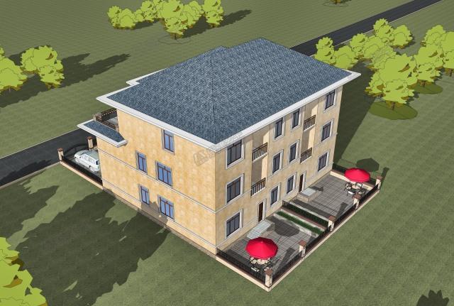 17x15米三層簡歐雙拼別墅，前后院布置滿足室外活動(dòng)需求