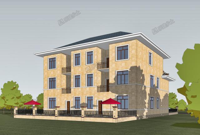 17x15米三層簡歐雙拼別墅，前后院布置滿足室外活動(dòng)需求