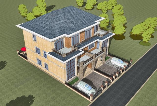 17x15米三層簡歐雙拼別墅，前后院布置滿足室外活動(dòng)需求