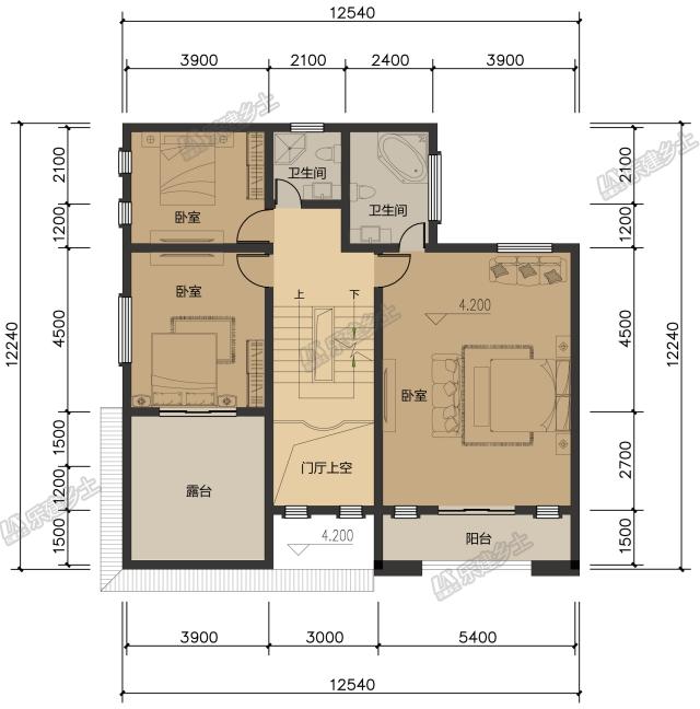 13x12米三層中式自建房設計，通高門廳氣派十足
