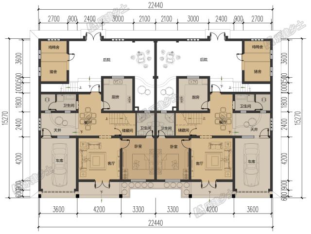 二層帶閣樓雙拼民居，來看看后院的禽舍怎么布置的吧！