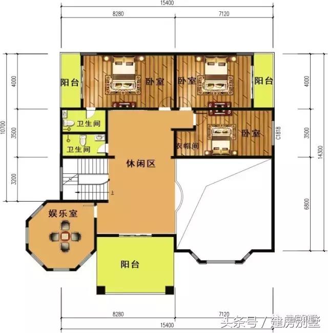 15.4×14.3米三層農(nóng)村別墅，帶健身房和娛樂室豪華別墅