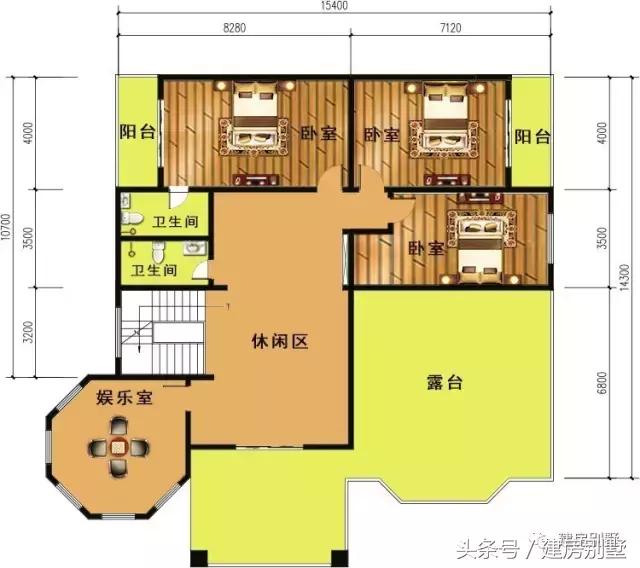 15.4×14.3米三層農(nóng)村別墅，帶健身房和娛樂室豪華別墅