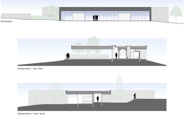 一層現(xiàn)代風格山間別墅，兩面混凝土墻壁打開整個建筑空間