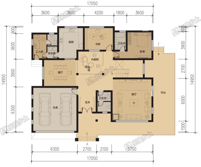 二層簡約別墅，設(shè)計過渡平臺及內(nèi)庭院，讓居住更愜意