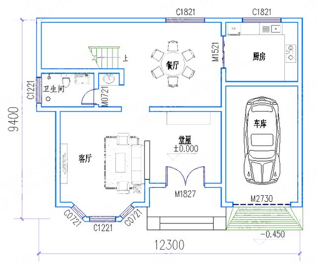 12.3米*9.4米小戶型帶堂屋二層別墅施工圖，外觀精美