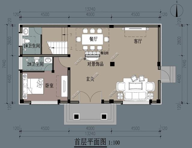 7×13米外置廚房，4室2廳農(nóng)村別墅二層房屋方案圖