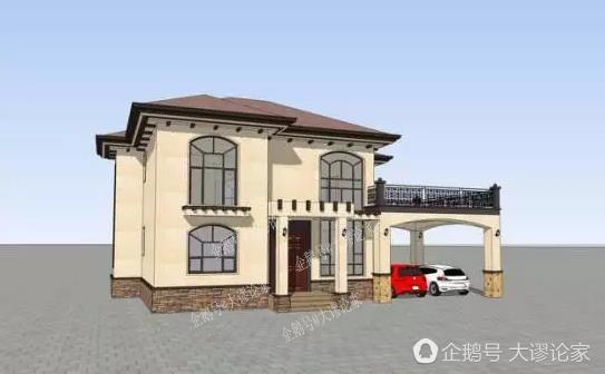 帶開放式車庫(kù)的二層農(nóng)村別墅，真石漆外墻被點(diǎn)贊