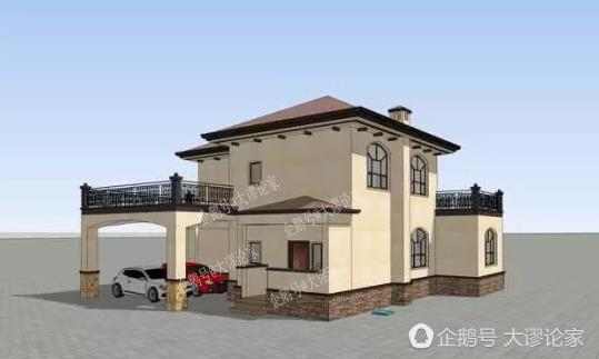 帶開放式車庫(kù)的二層農(nóng)村別墅，真石漆外墻被點(diǎn)贊