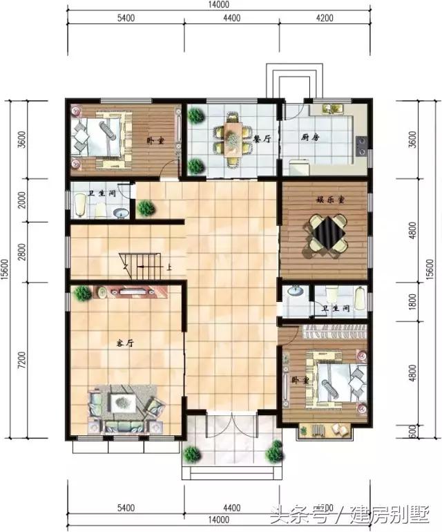 14×15.6米二層半農村別墅，7個臥室?guī)чw樓，還有客人最喜歡的棋牌室