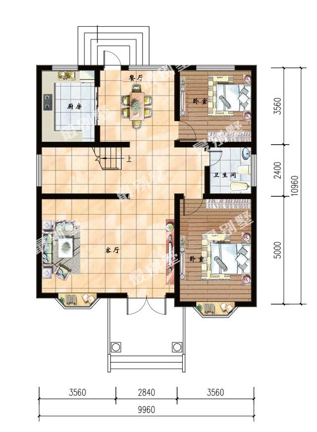 9.96x10.96米三層農(nóng)村別墅，小戶型也能火遍十里八鄉(xiāng)