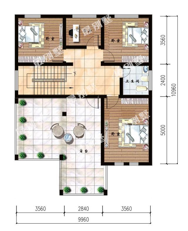 9.96x10.96米三層農(nóng)村別墅，小戶型也能火遍十里八鄉(xiāng)