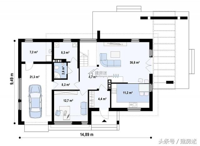 簡歐風格15米X10米兩層帶車庫磚混農(nóng)村二層房屋設計圖帶建成的圖片