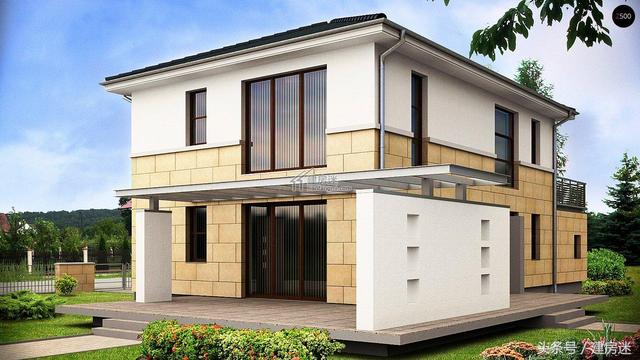 簡歐風格15米X10米兩層帶車庫磚混農(nóng)村二層房屋設計圖帶建成的圖片