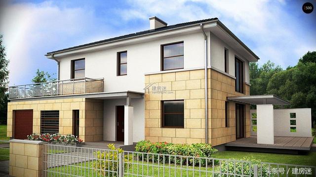 簡歐風格15米X10米兩層帶車庫磚混農(nóng)村二層房屋設計圖帶建成的圖片