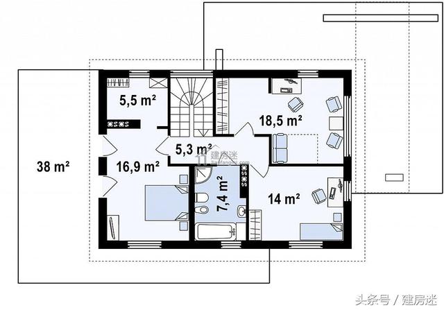 簡歐風格15米X10米兩層帶車庫磚混農(nóng)村二層房屋設計圖帶建成的圖片