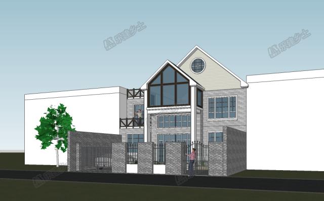 美式鄉(xiāng)村二層樓房設(shè)計圖，設(shè)計感強，夾層做閣樓，增加室內(nèi)空間