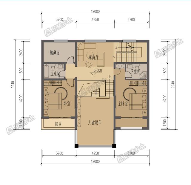 美式鄉(xiāng)村二層樓房設(shè)計圖，設(shè)計感強，夾層做閣樓，增加室內(nèi)空間