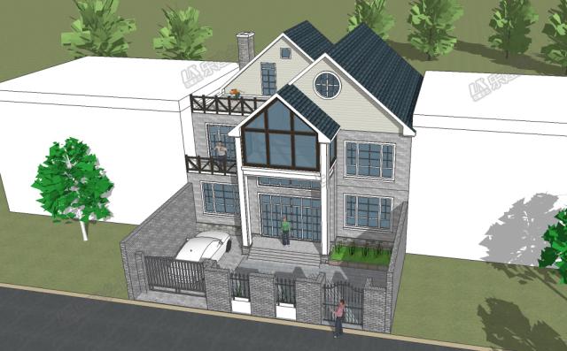 美式鄉(xiāng)村二層樓房設(shè)計圖，設(shè)計感強，夾層做閣樓，增加室內(nèi)空間