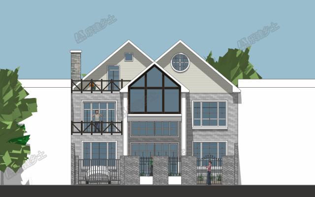 美式鄉(xiāng)村二層樓房設(shè)計圖，設(shè)計感強，夾層做閣樓，增加室內(nèi)空間