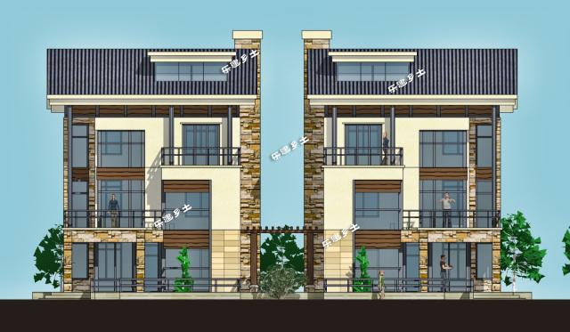 簡約風(fēng)格雙拼別墅設(shè)計參考圖