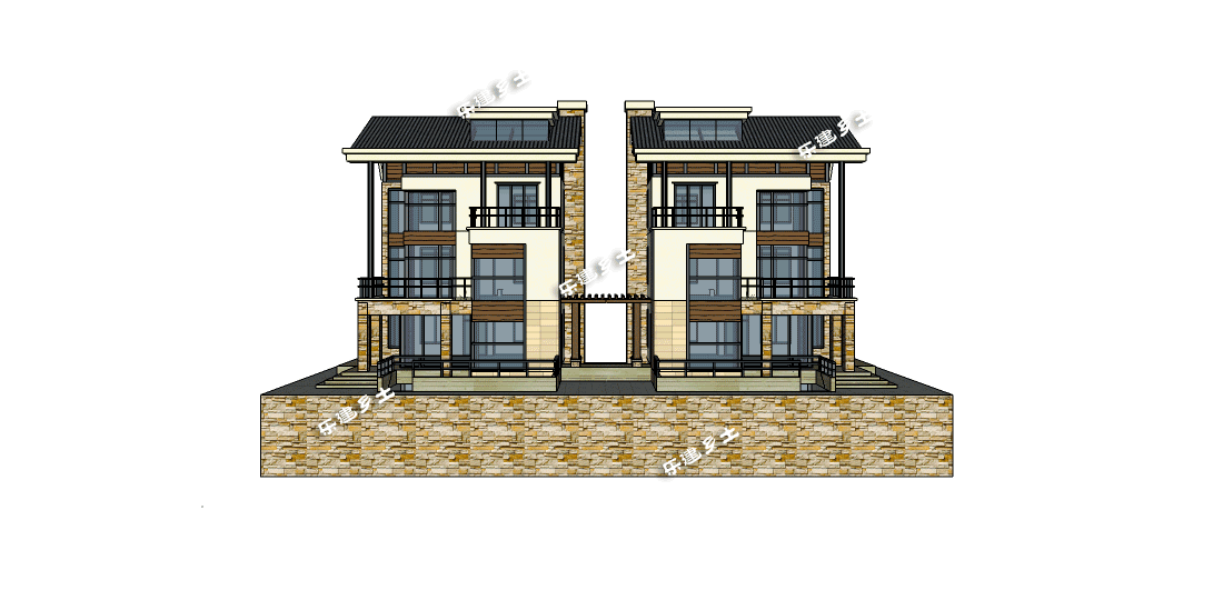 簡約風(fēng)格雙拼別墅設(shè)計參考圖