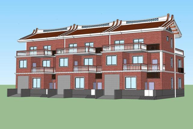 農(nóng)村別墅兄弟三拼戶型，廳堂車庫(kù)庭院露臺(tái)，采光超好含平面圖！