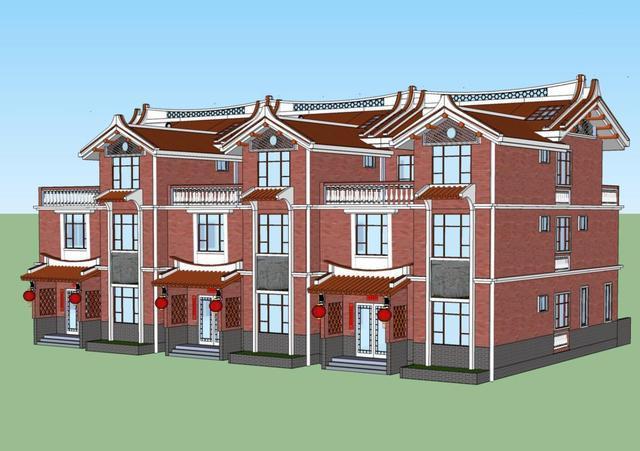 農(nóng)村別墅兄弟三拼戶型，廳堂車庫(kù)庭院露臺(tái)，采光超好含平面圖！