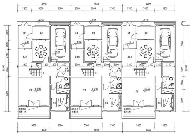 農(nóng)村別墅兄弟三拼戶型，廳堂車庫(kù)庭院露臺(tái)，采光超好含平面圖！