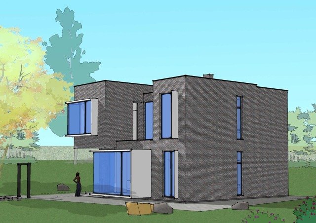 農(nóng)村現(xiàn)代別墅，屋頂帶蓄水池，簡約時尚，