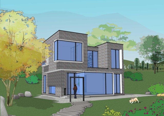 農(nóng)村現(xiàn)代別墅，屋頂帶蓄水池，簡約時尚，