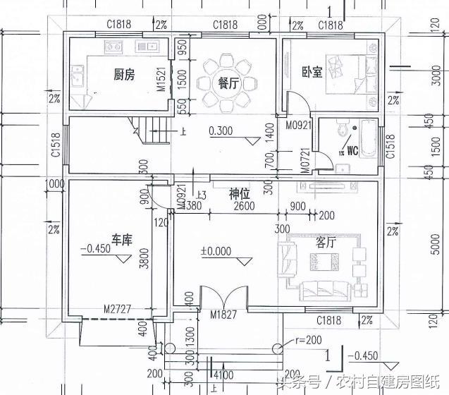 120平二層農(nóng)村自建樓戶型圖，帶車庫和神位