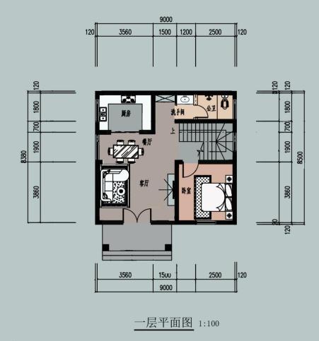9X8米普通農(nóng)村三層樓房設(shè)計(jì)圖，平屋頂還帶露臺