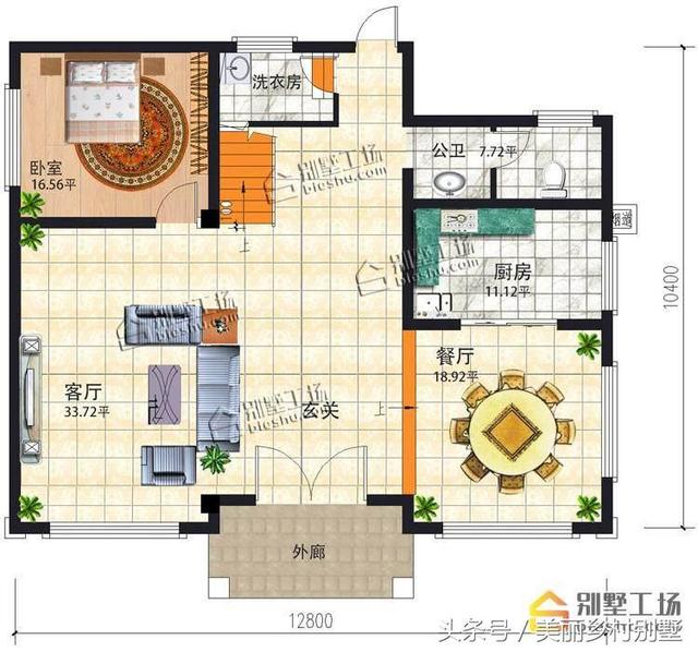 占地133平造價(jià)35萬(wàn)農(nóng)村三層別墅戶型圖，帶洗衣房?jī)?chǔ)藏室