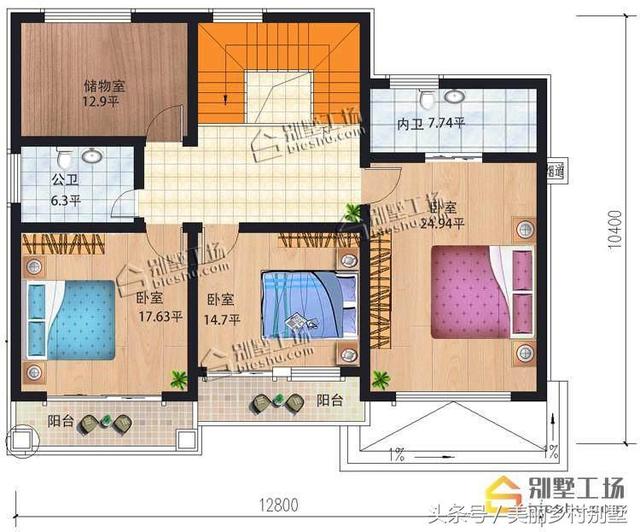 占地133平造價(jià)35萬(wàn)農(nóng)村三層別墅戶型圖，帶洗衣房?jī)?chǔ)藏室