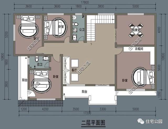 4間兩層現(xiàn)代簡約風(fēng)格農(nóng)村別墅方案圖，大客廳，大餐廳